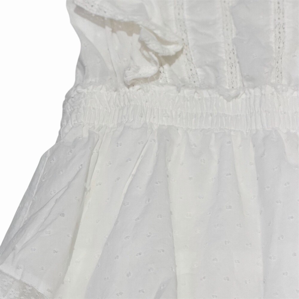 Forever 21 Women's White Swiss Dot Mini Dress Size S Babydoll Fit & Flare Ruffle - Picture 5 of 12